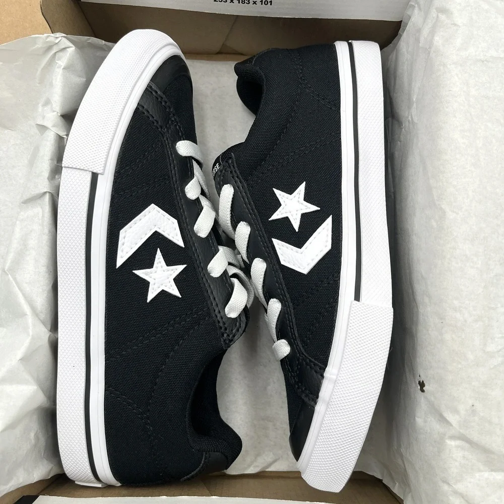 Converse Youth Boys Slip-on Skate Sneaker Size 2 Black-White Canvas Casual Shoes